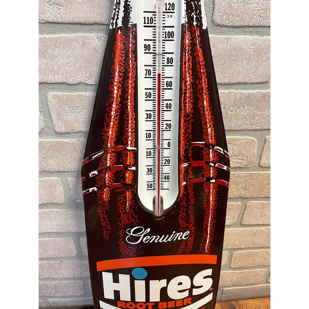 Vintage 1950s Hires Root Beer Advertising Metal Thermometer Sign Bottle 29"