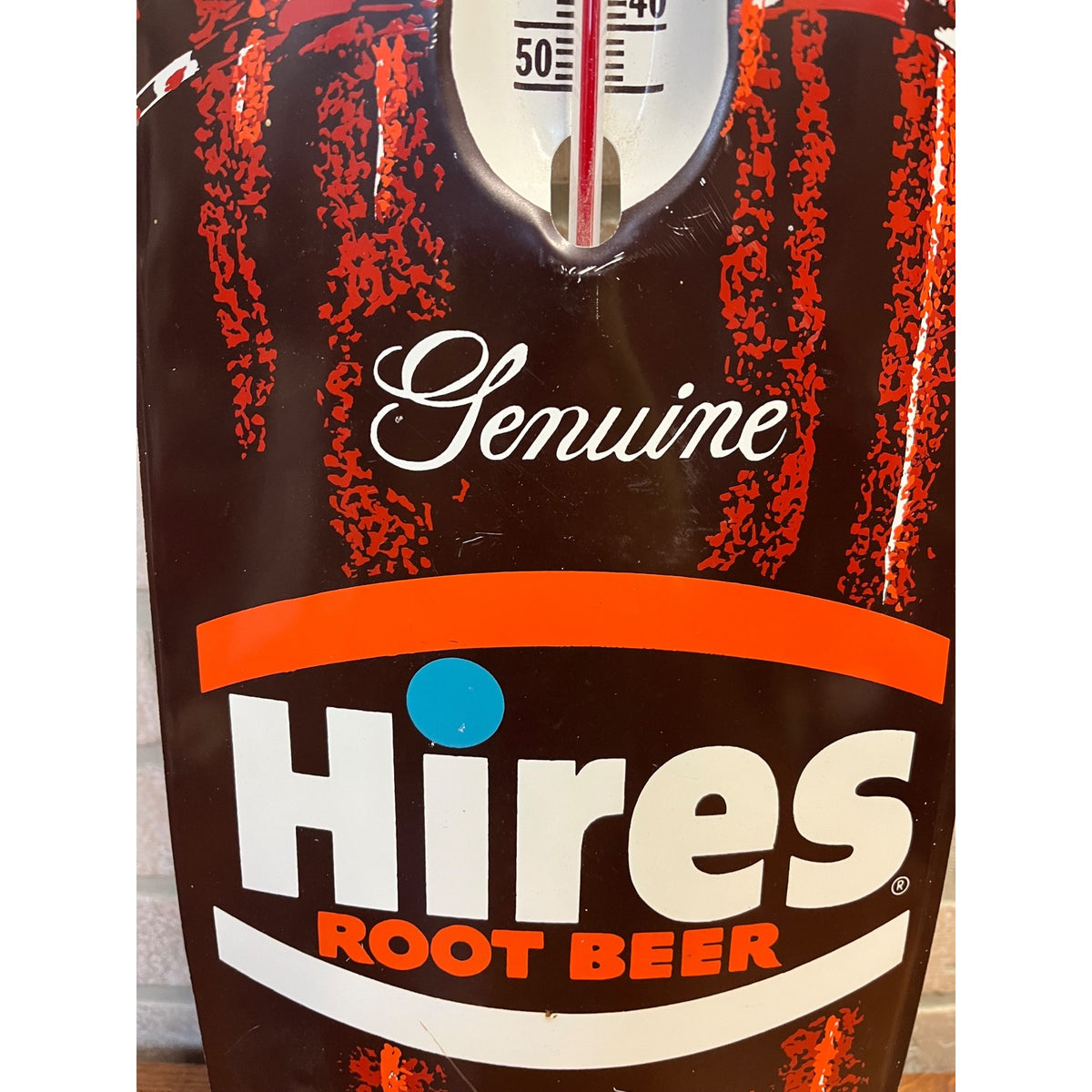 Vintage 1950s Hires Root Beer Advertising Metal Thermometer Sign Bottle 29"