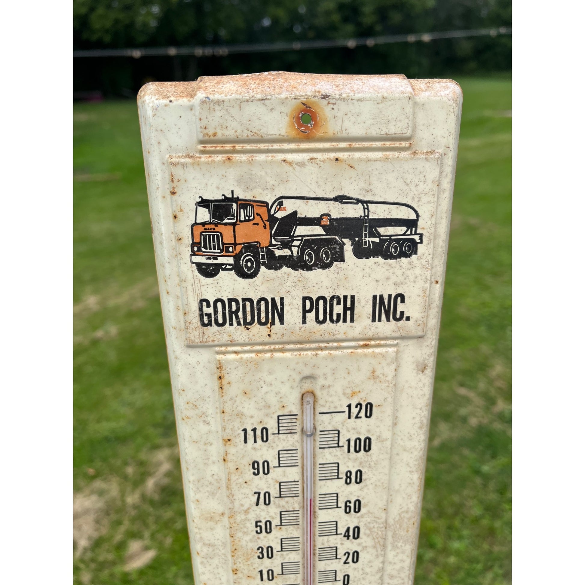 Vintage Gordon Poch Metal Thermometer Sign WI Wisconsin St Cloud Milk Delivery