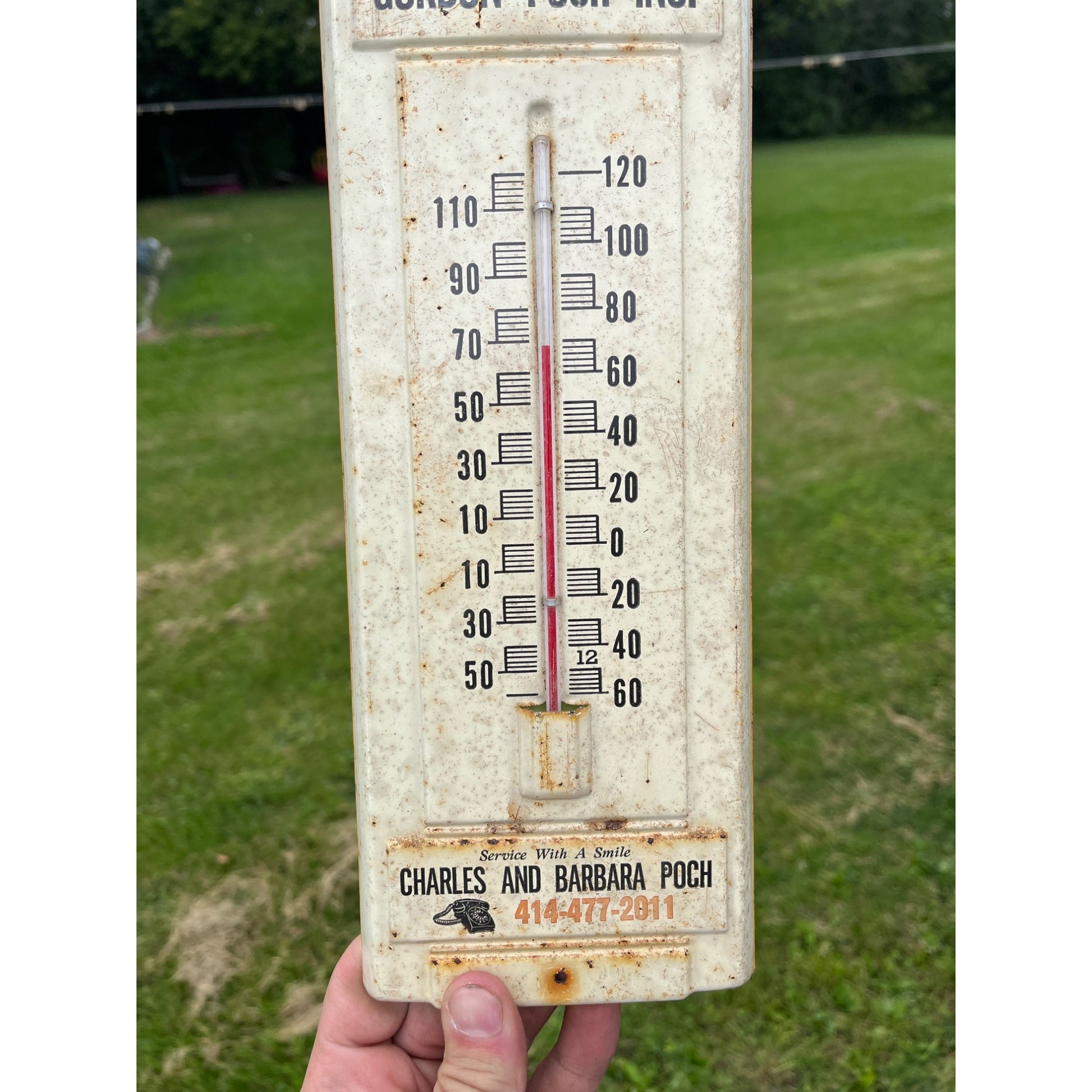 Vintage Gordon Poch Metal Thermometer Sign WI Wisconsin St Cloud Milk Delivery