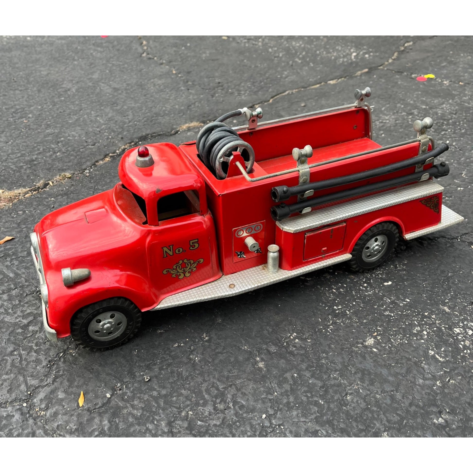 Vintage 1950s Tonka Fire Truck Pumper No. 5 TFD Pressed Steel Toy