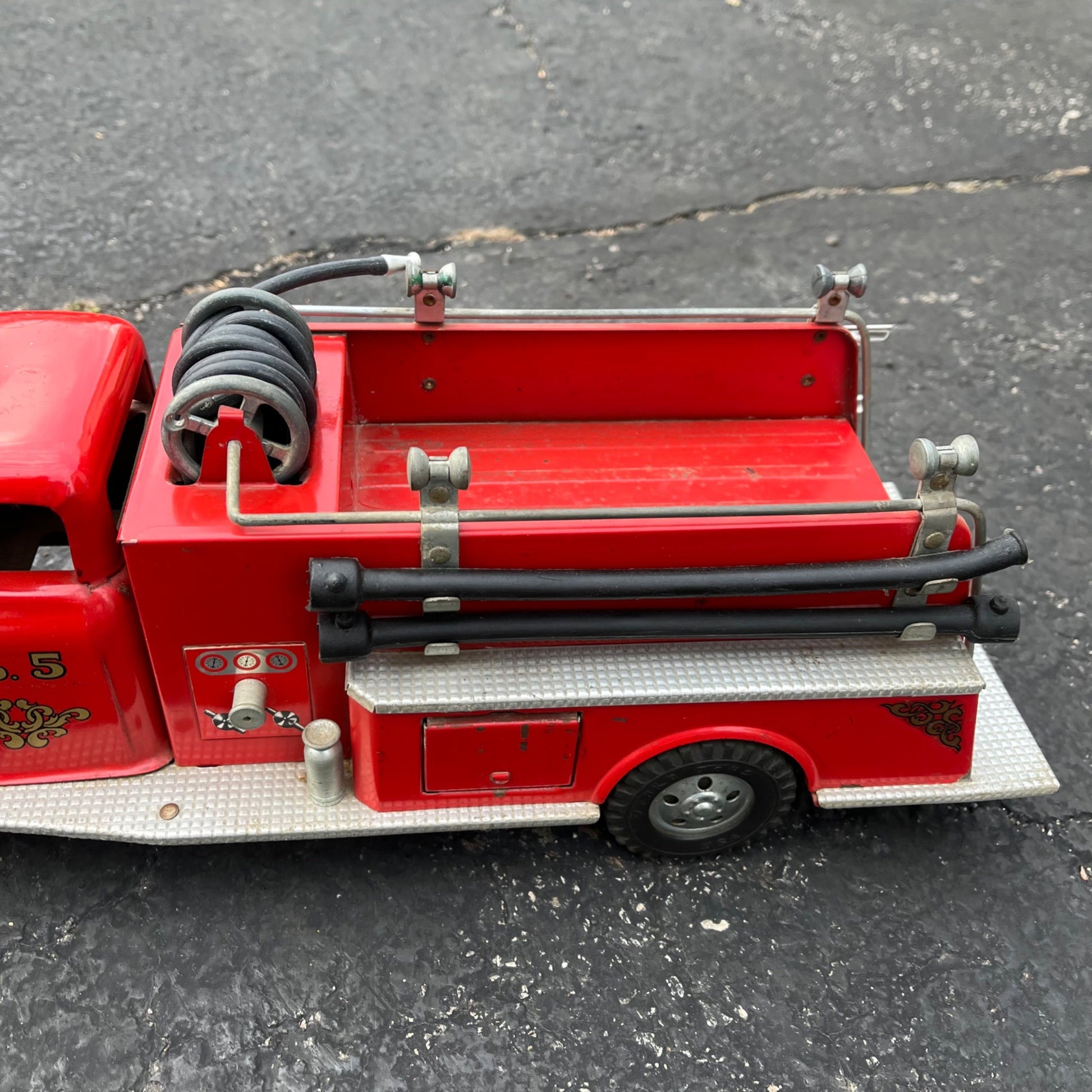 Vintage 1950s Tonka Fire Truck Pumper No. 5 TFD Pressed Steel Toy
