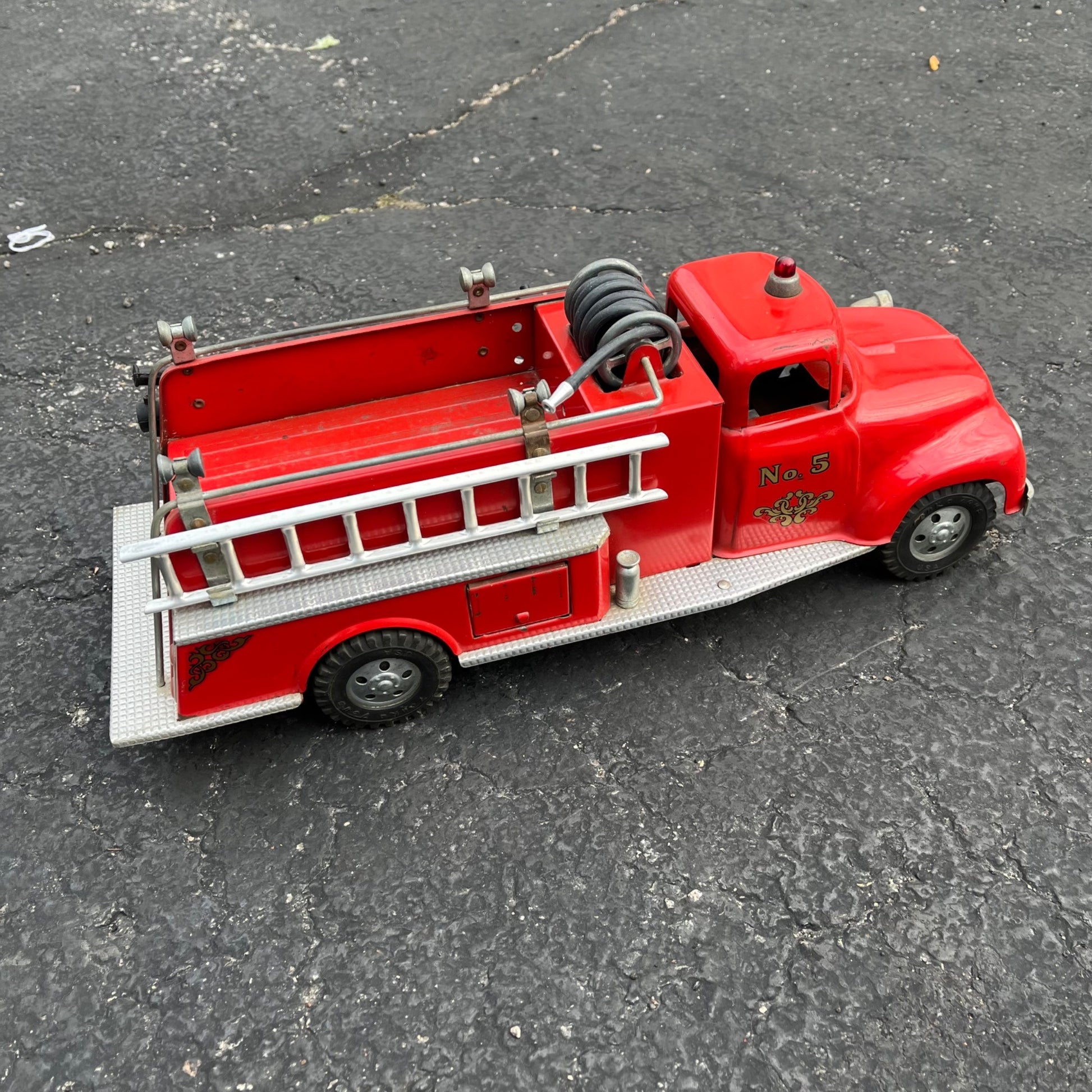 Vintage 1950s Tonka Fire Truck Pumper No. 5 TFD Pressed Steel Toy