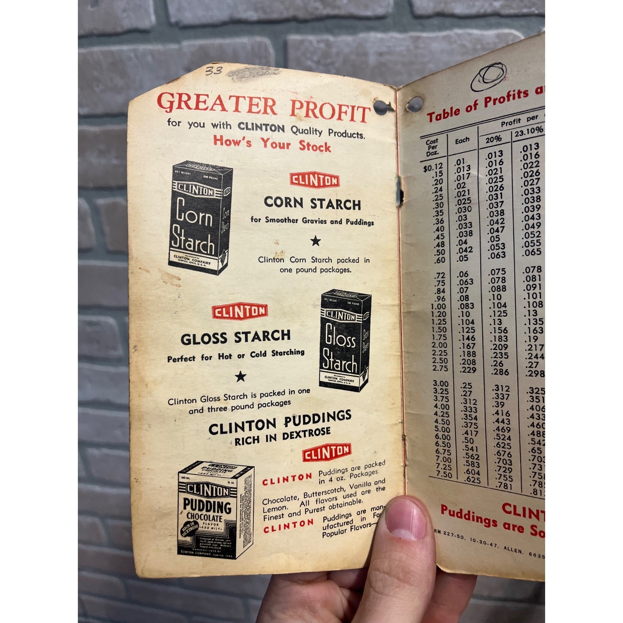 Vintage Clinton Gloss Starcth Advertising Brochure Card Clinton Iowa