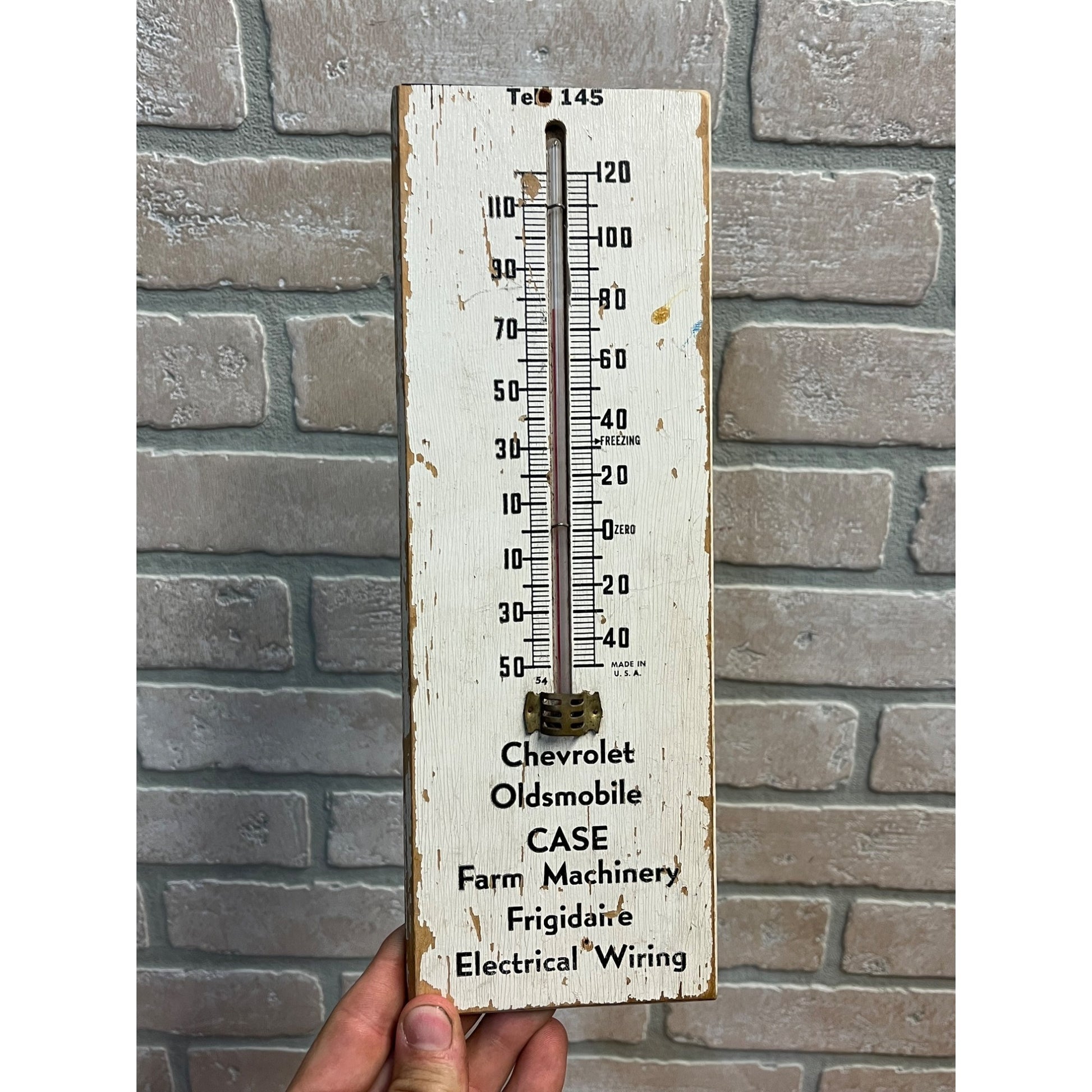 Vintage Early Wooden Advertising Thermometer Sign Chevy Oldsmobile Case Farm Machinery +