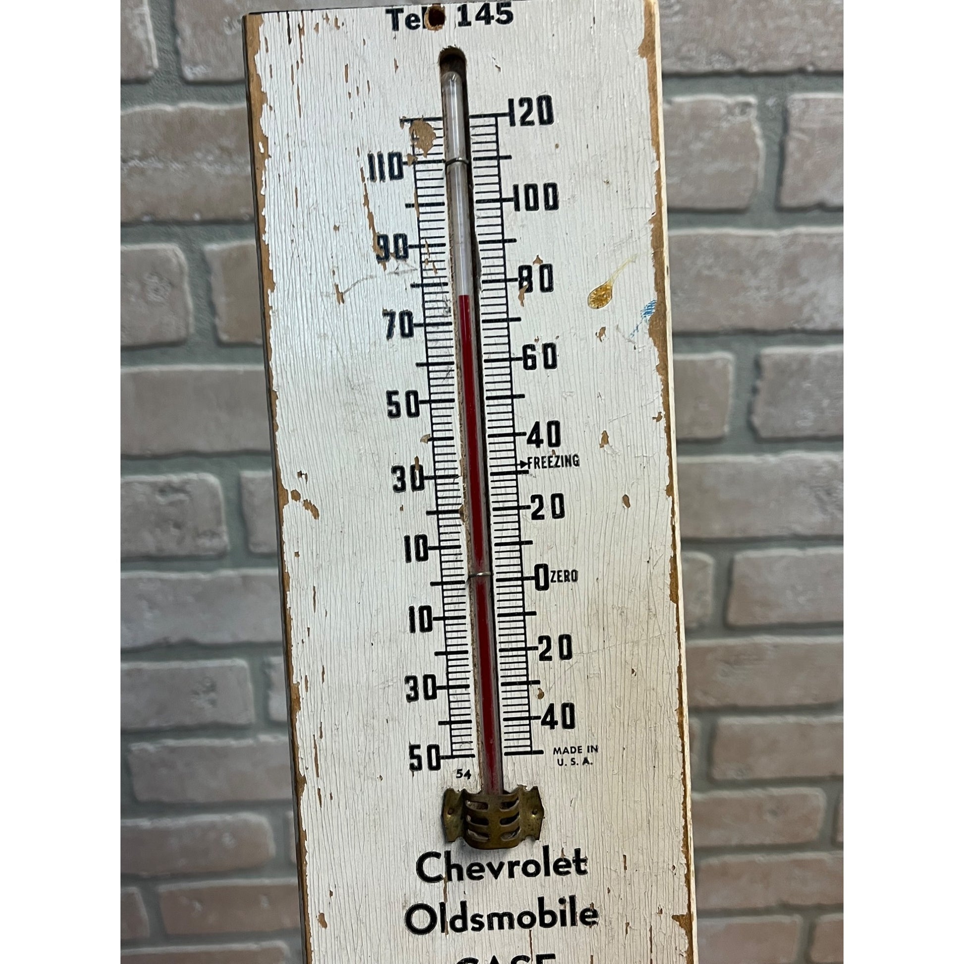 Vintage Early Wooden Advertising Thermometer Sign Chevy Oldsmobile Case Farm Machinery +
