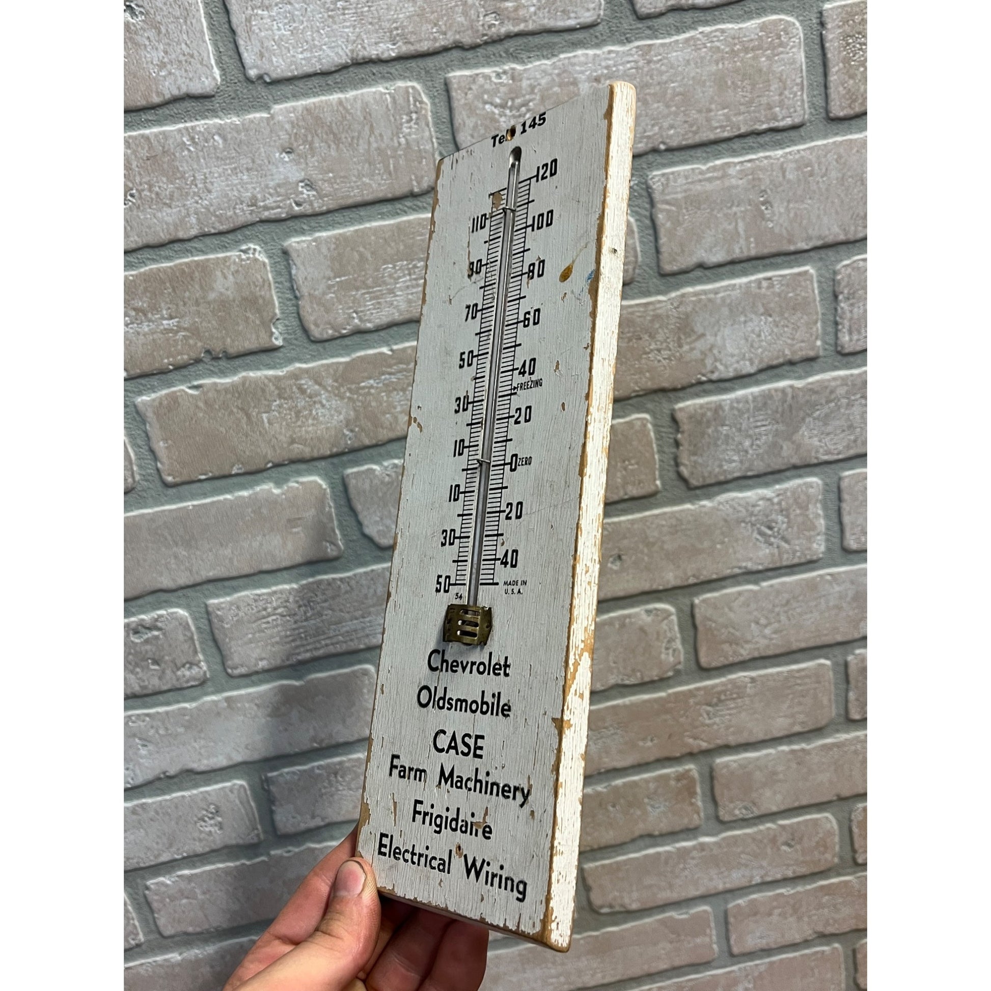 Vintage Early Wooden Advertising Thermometer Sign Chevy Oldsmobile Case Farm Machinery +