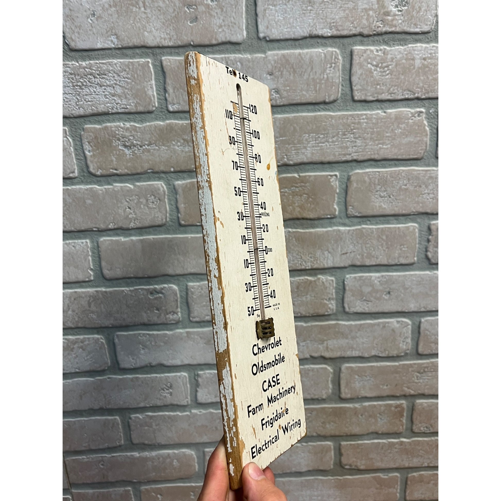Vintage Early Wooden Advertising Thermometer Sign Chevy Oldsmobile Case Farm Machinery +