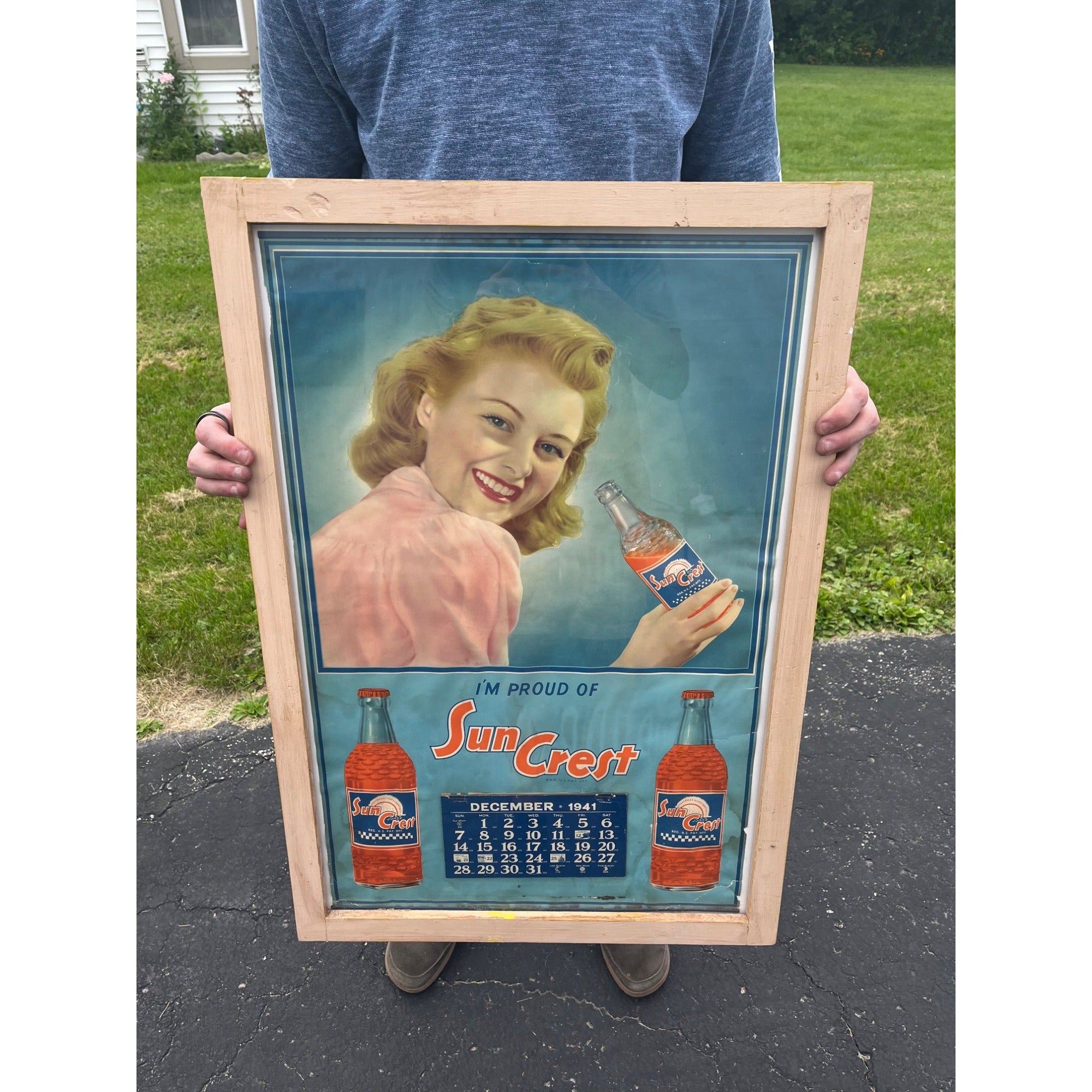 Vintage 1941 Sun Crest Suncrest Soda Advertising Calendar Sign