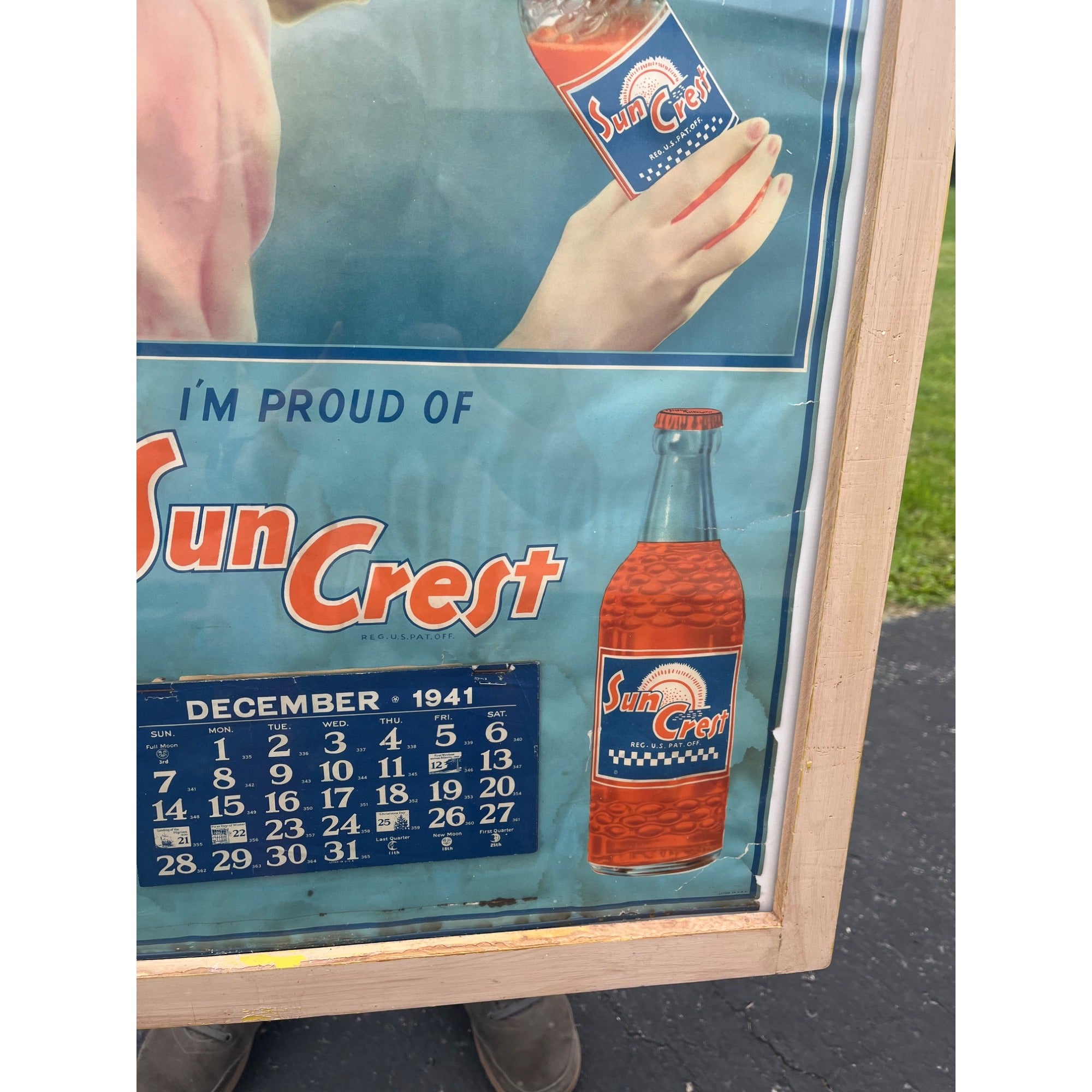 Vintage 1941 Sun Crest Suncrest Soda Advertising Calendar Sign