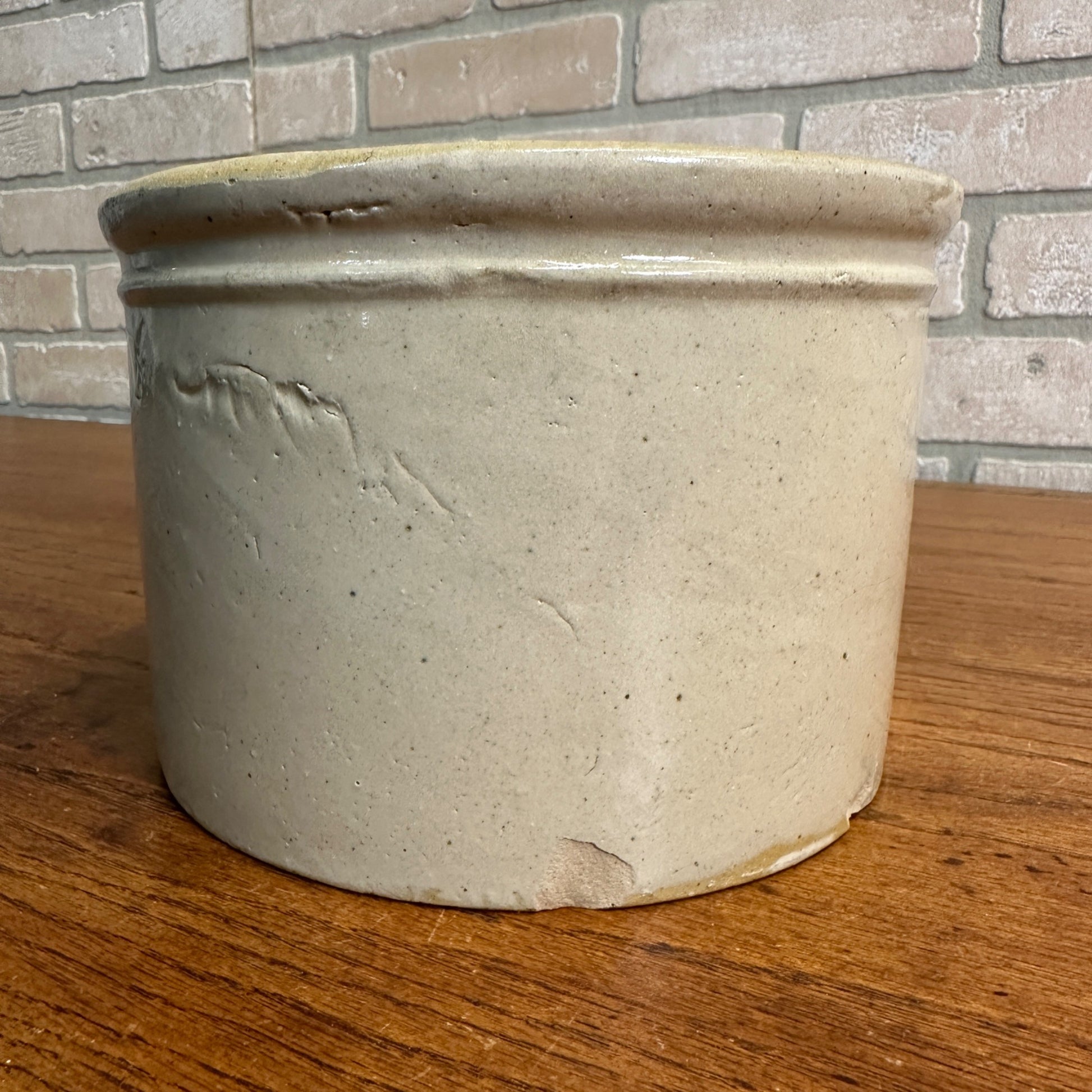 Vintage Stoneware White Glaze Butter Kitchen Crock 7-1/4"Dia x 5" tall Primitive