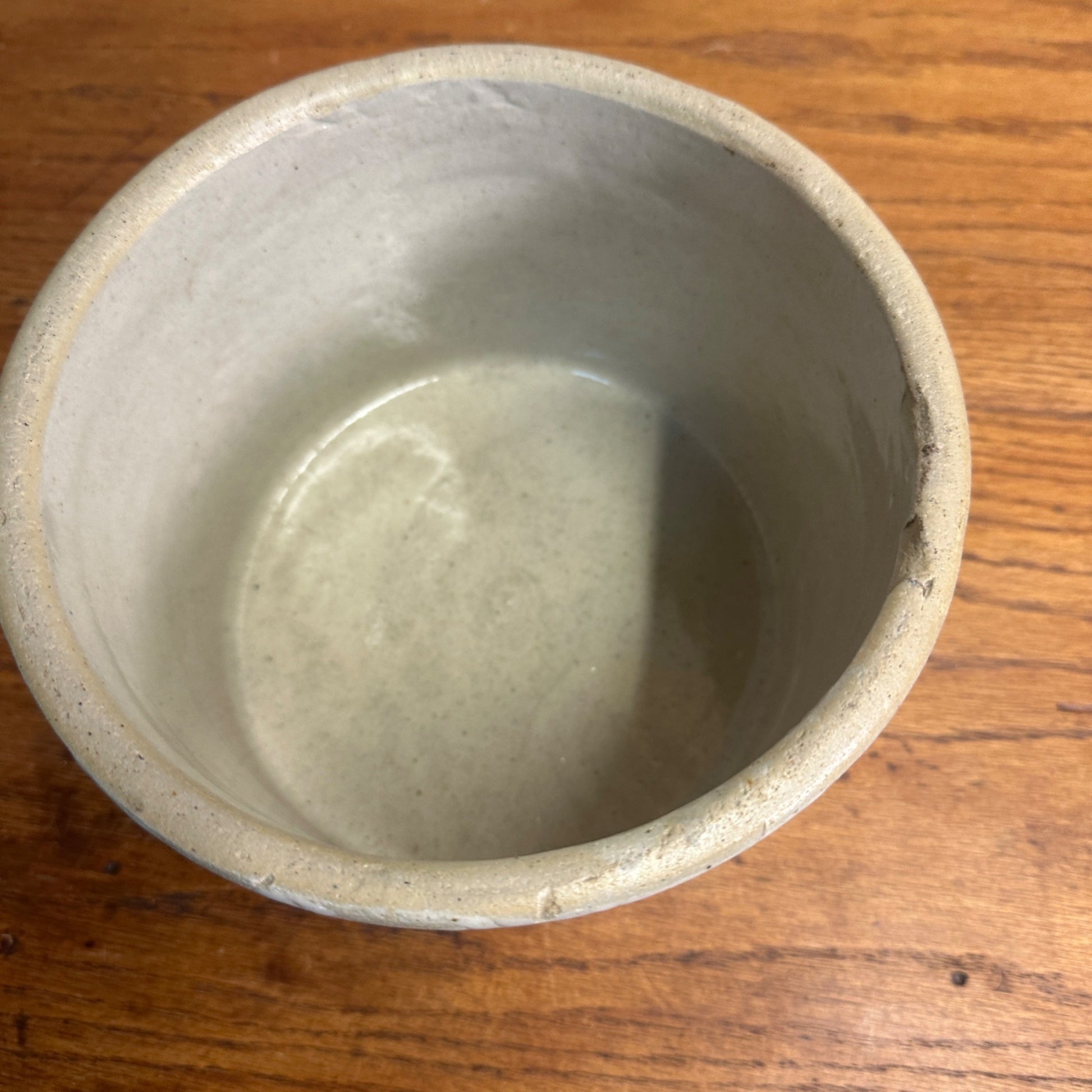 Vintage Stoneware White Glaze Butter Kitchen Crock 7-1/4"Dia x 5" tall Primitive