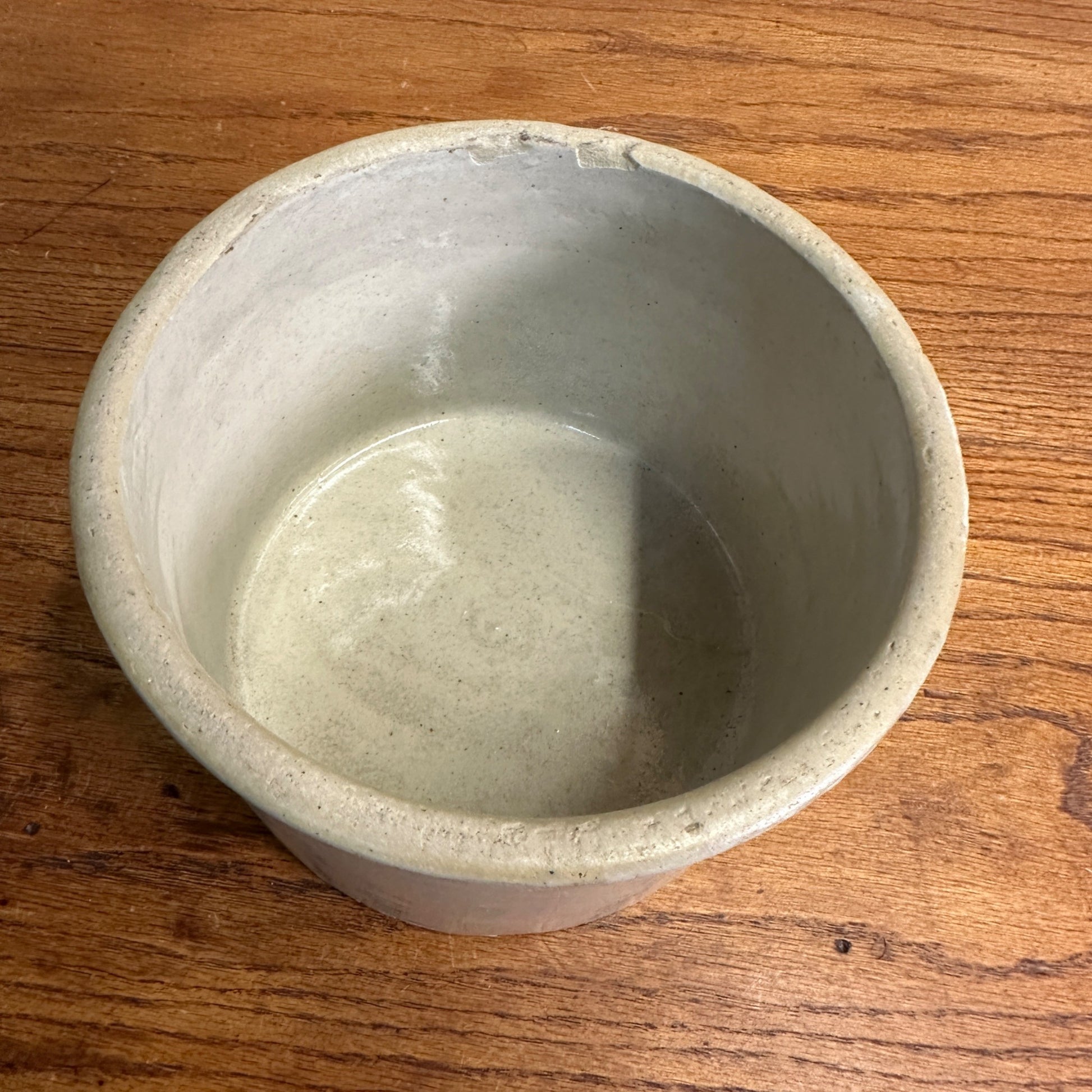 Vintage Stoneware White Glaze Butter Kitchen Crock 7-1/4"Dia x 5" tall Primitive