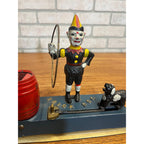 1930 Hubley Trick Dog Cast Iron Mechanical Coin Bank Jester Clown - Works