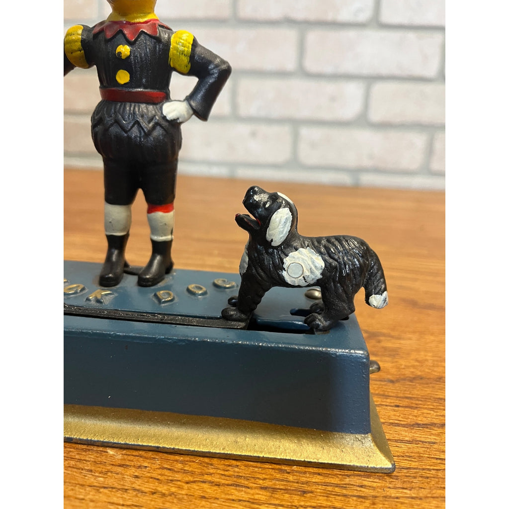 1930 Hubley Trick Dog Cast Iron Mechanical Coin Bank Jester Clown - Works