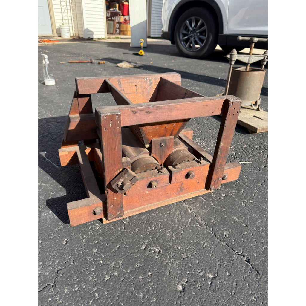 Antique Primitive Apple Cider Press Grinder Farm Tool Hand Crank