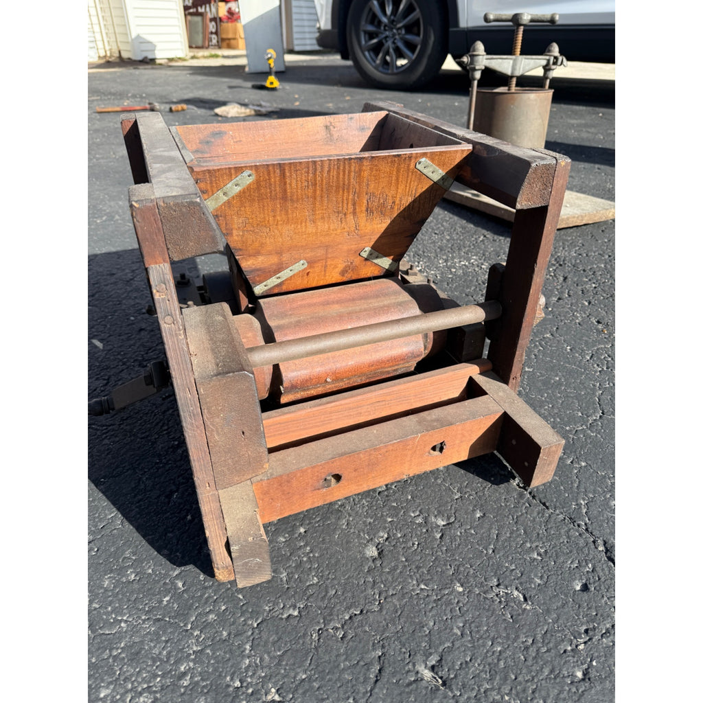 Antique Primitive Apple Cider Press Grinder Farm Tool Hand Crank