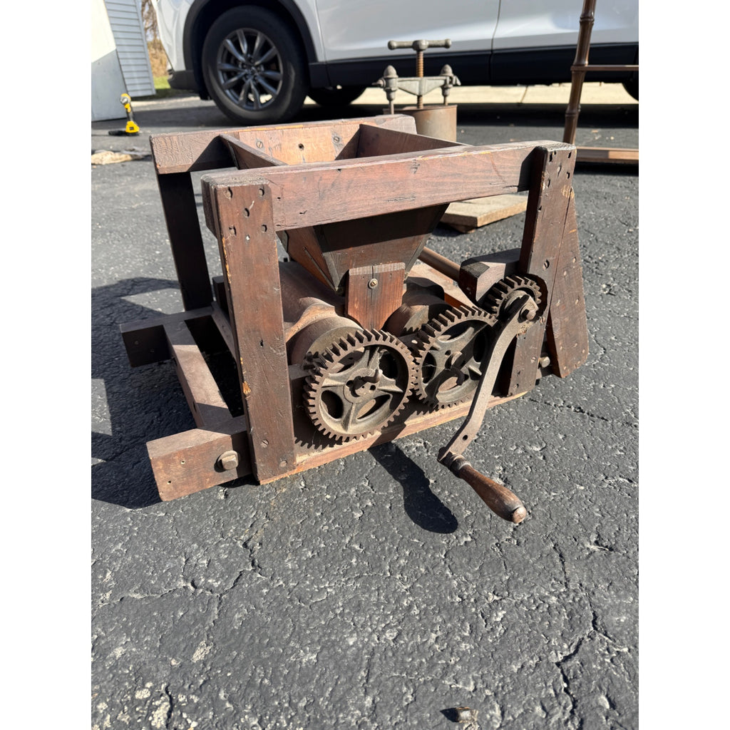 Antique Primitive Apple Cider Press Grinder Farm Tool Hand Crank