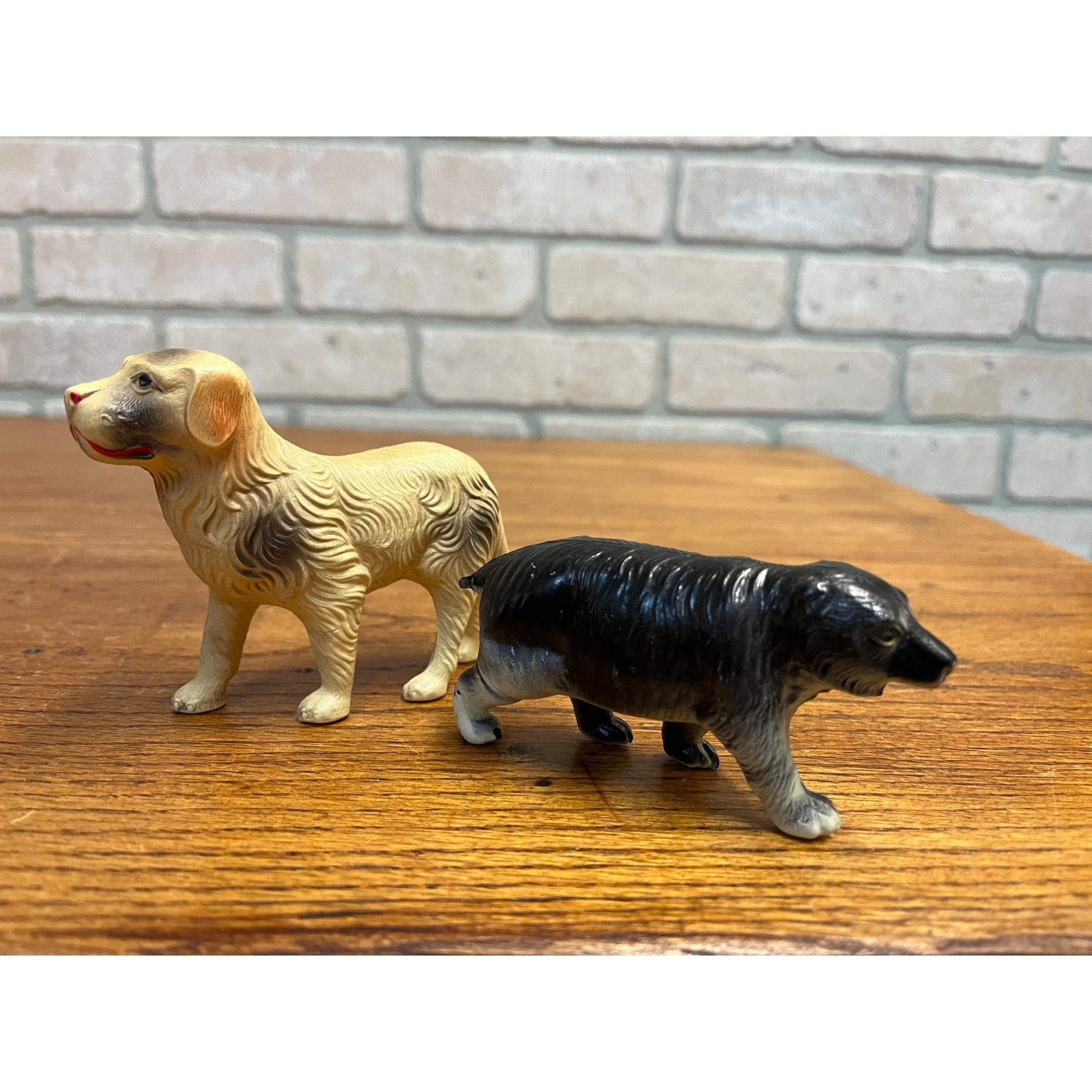 Vintage Dogs Dog Celluloid Toy Christmas Putz Decoration Ornaments Lot (2)