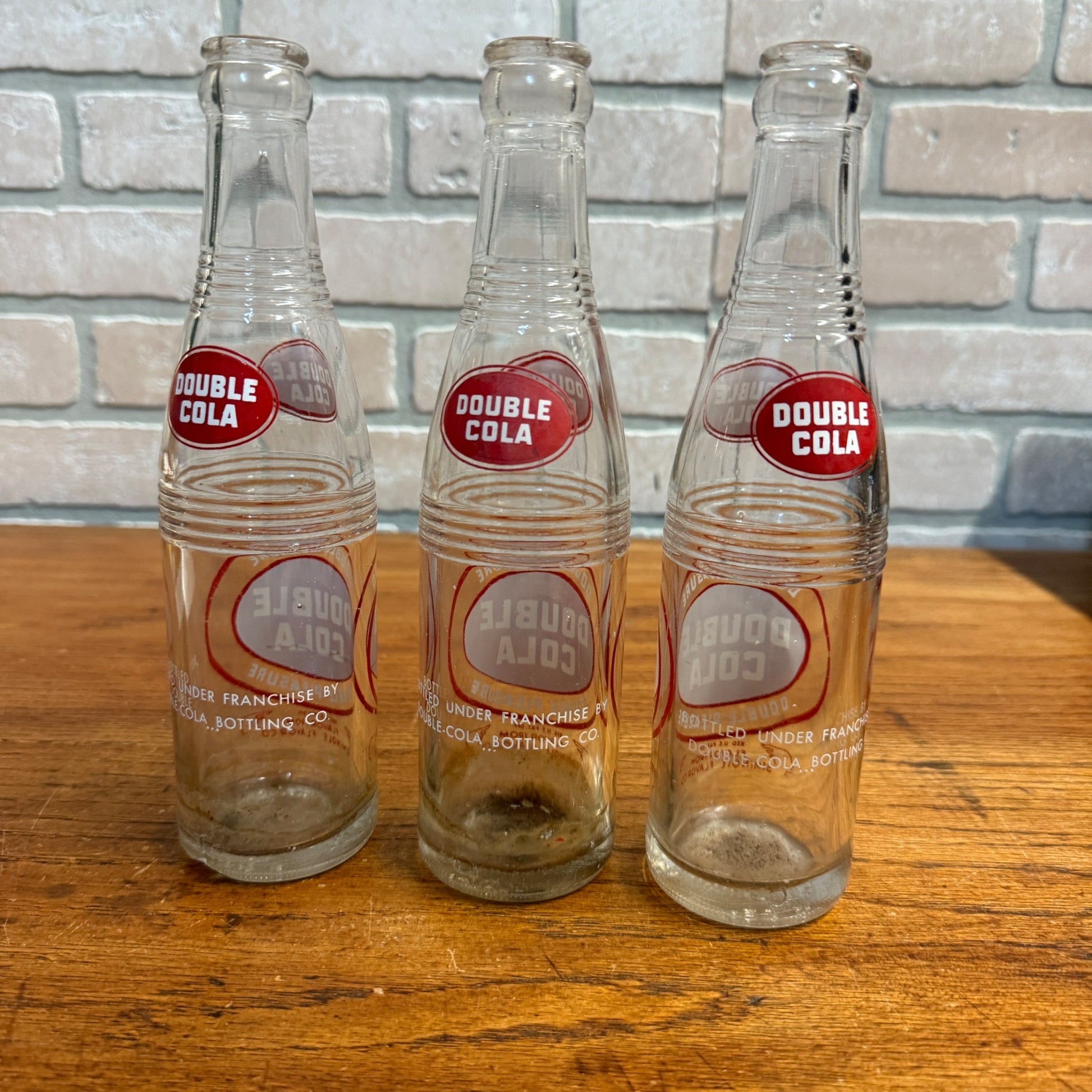 (3) Double Cola Red ACL glass Soda Bottles Lot