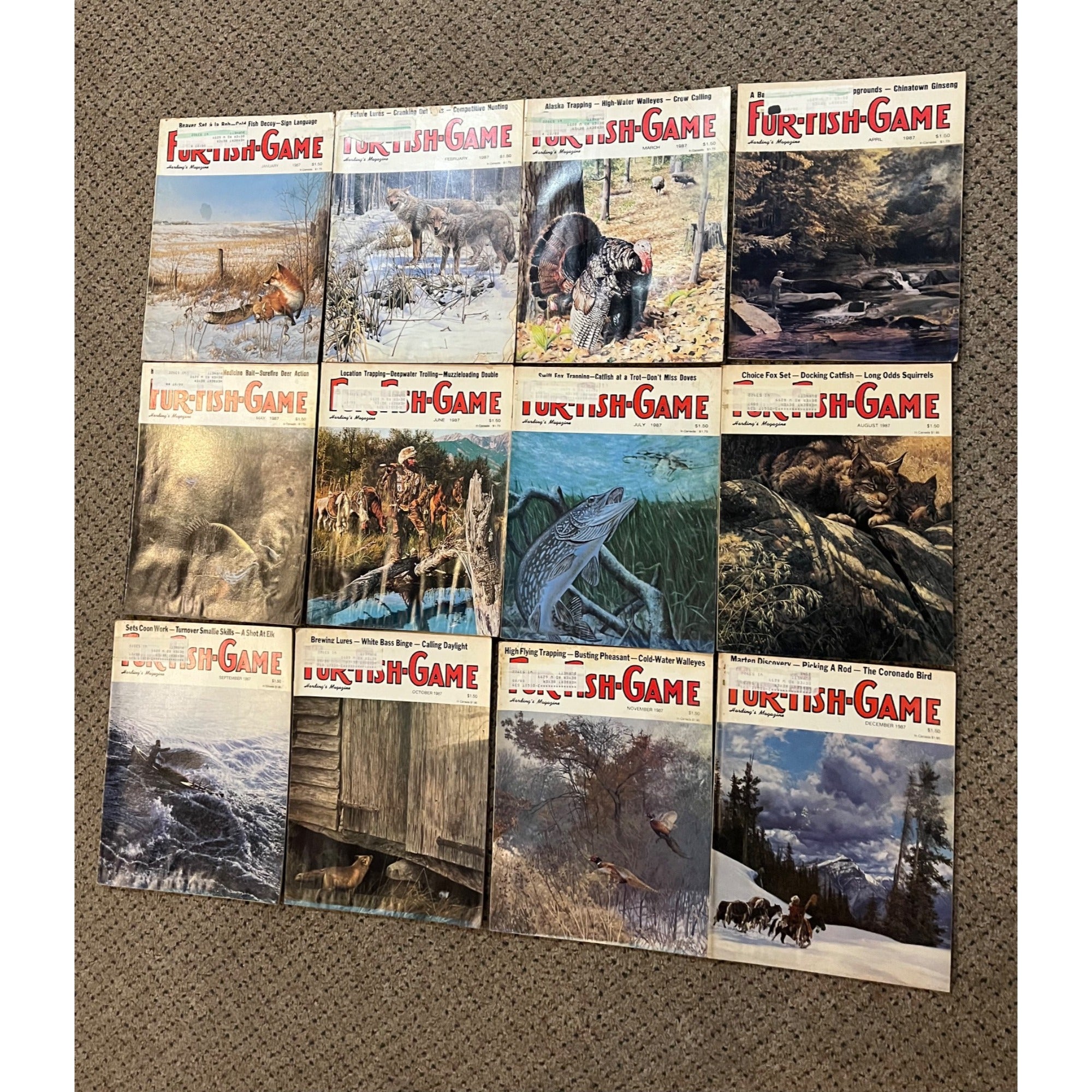 Vintage 1987 Fur, Fish, & Game Full Year Hunting Fishing Outdoorsman Magazines