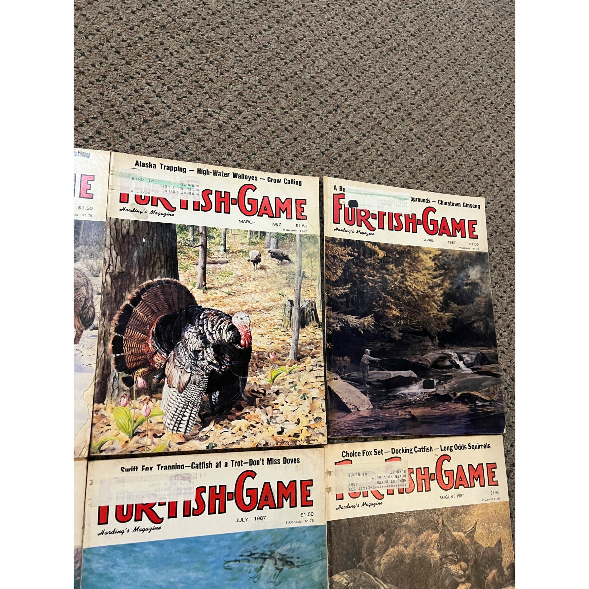 Vintage 1987 Fur, Fish, & Game Full Year Hunting Fishing Outdoorsman Magazines