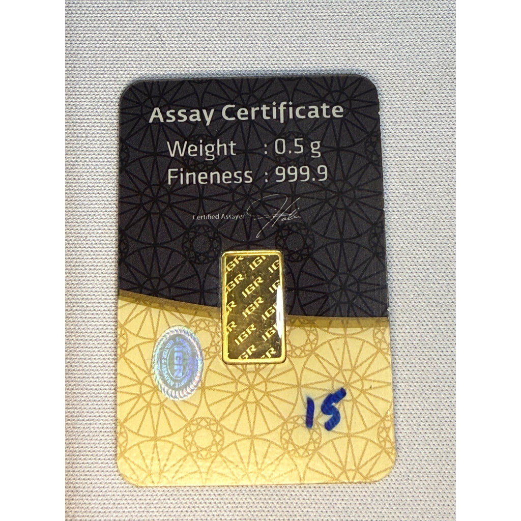 IGR 0.5 Grams Pure Gold Bar Assay 0.999 Fine Gold Sigma Verified Bullion