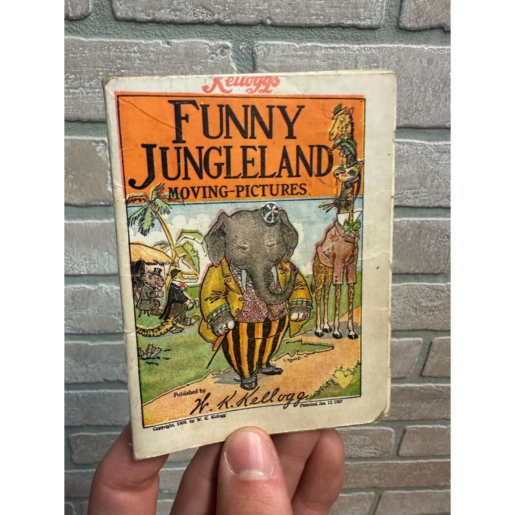Antique 1909 Kellogg's Funny Jungleland Moving Pictures Book Illustrated Advertising