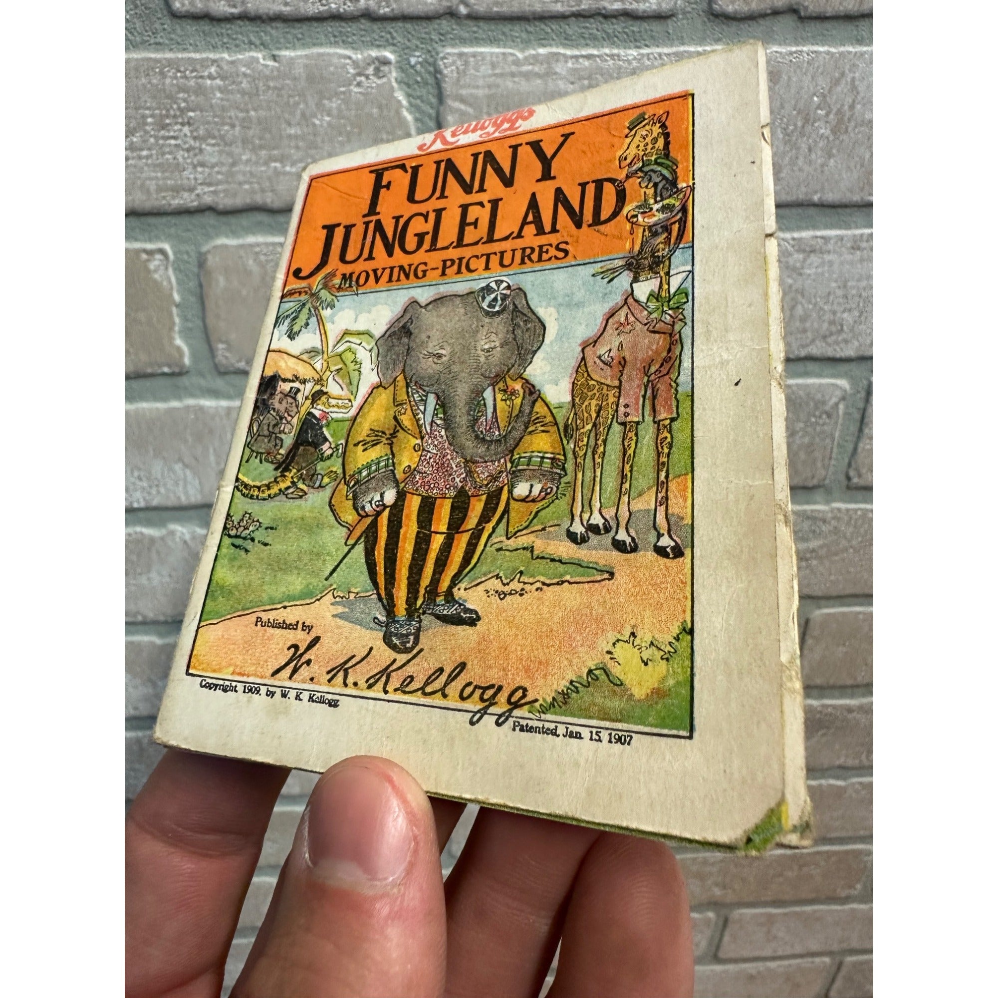 Antique 1909 Kellogg's Funny Jungleland Moving Pictures Book Illustrated Advertising