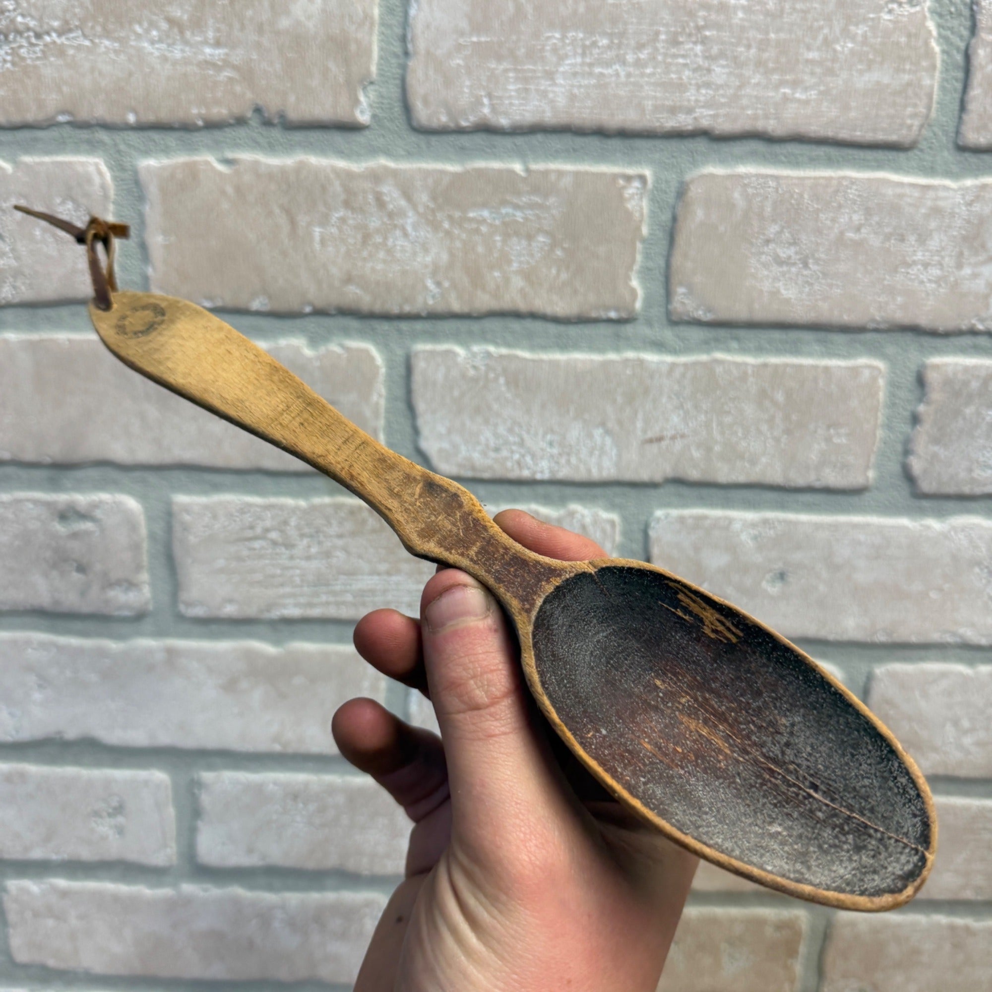 Vintage Primitive Ornate 1940s WOODEN SPOON Marked MADE IN OCCUPIED JAPAN