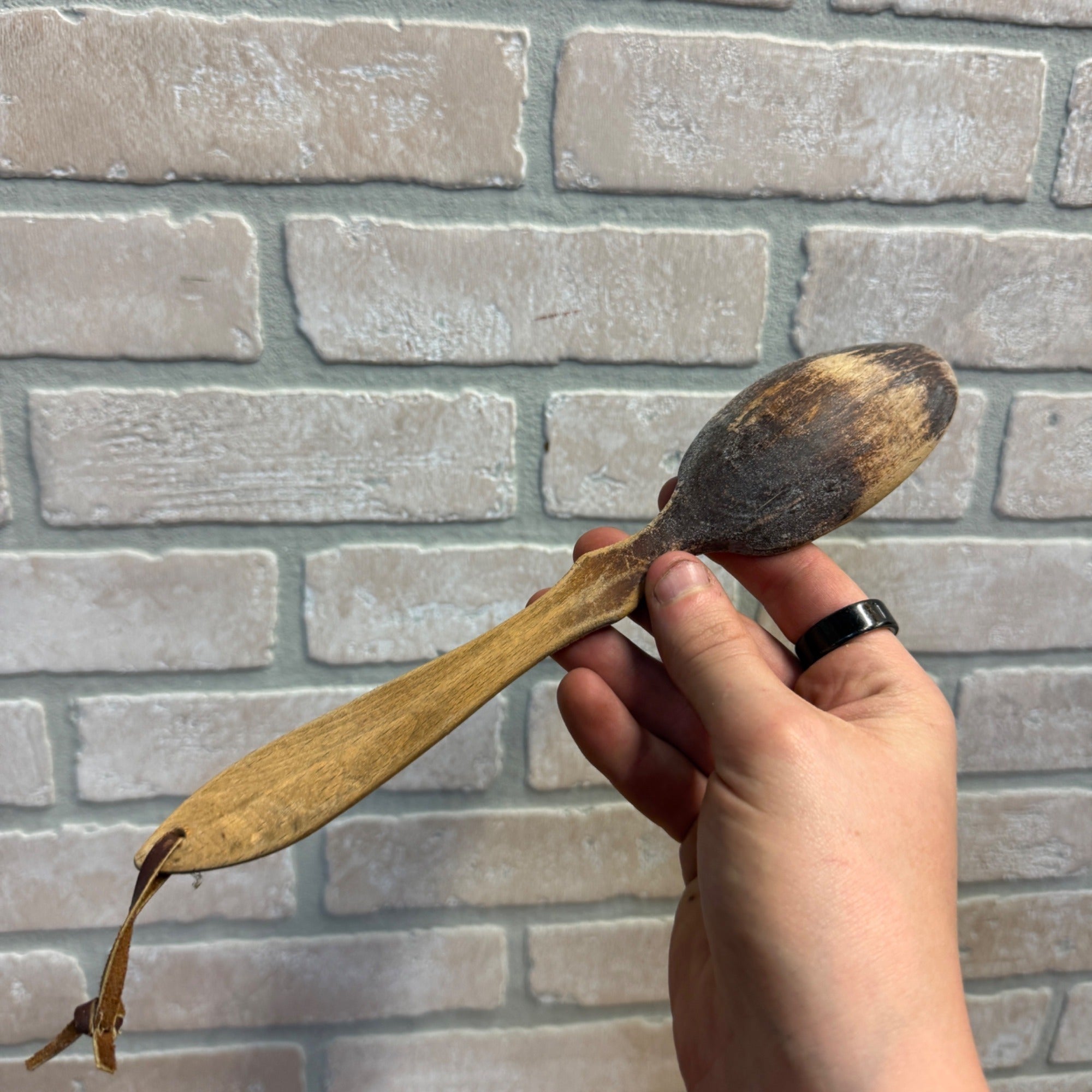 Vintage Primitive Ornate 1940s WOODEN SPOON Marked MADE IN OCCUPIED JAPAN