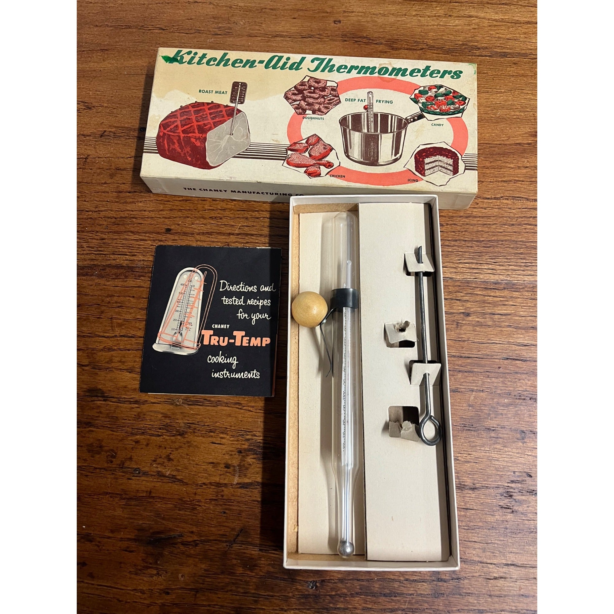 Vtg Thermometer Chaney Kitchen Aid Roast Meat & Deep Fat Frying Candy w/ Box