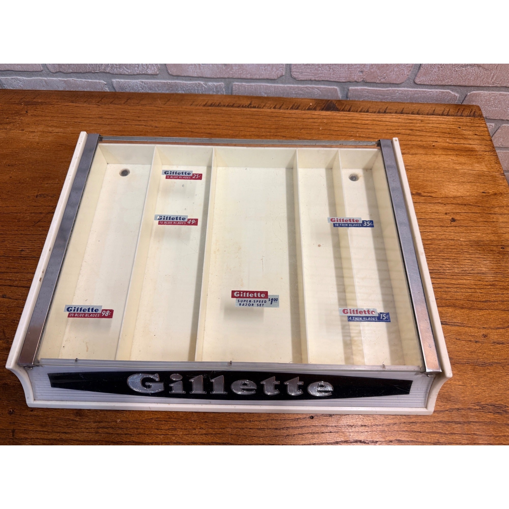Vintage Gillette Counter Glass Top Razor and Blade Store Display Case