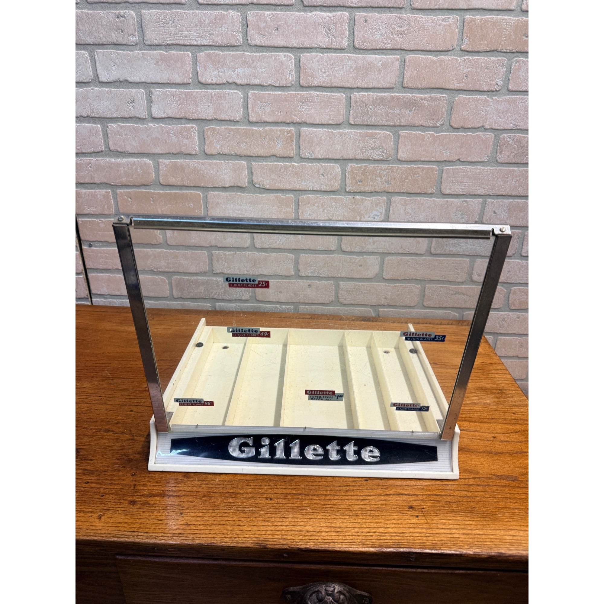 Vintage Gillette Counter Glass Top Razor and Blade Store Display Case