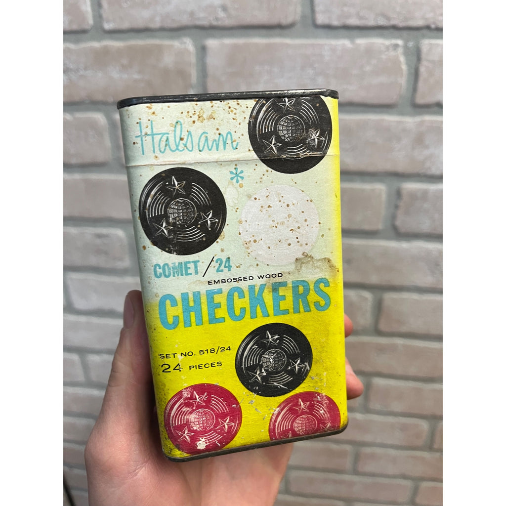 Vintage 1950s Halsam Comet Checkers Embossed Wood Unopened NOS Box Can