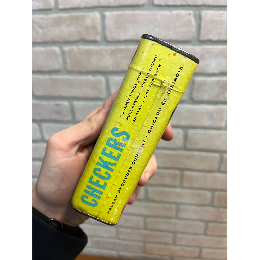 Vintage 1950s Halsam Comet Checkers Embossed Wood Unopened NOS Box Can