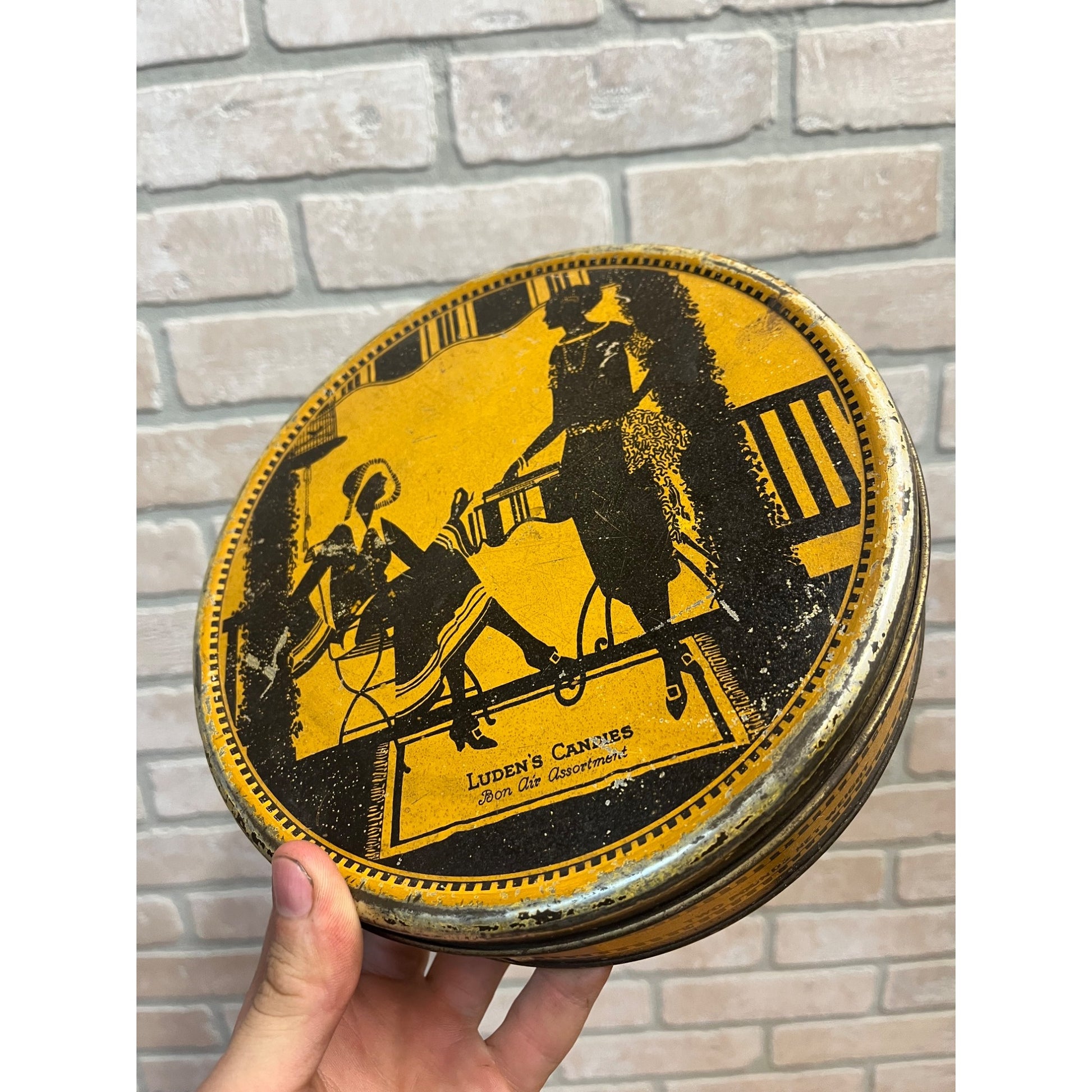 Vintage 1930s Luden's Candies Art Deco Candy Container Tin Advertising Litho