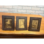 Antique Victorian Faux Leather Picture Frames w/ Old Photos Brown & Gold 3.5x4.5