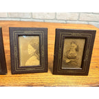 Antique Victorian Faux Leather Picture Frames w/ Old Photos Brown & Gold 3.5x4.5