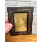 Antique Victorian Faux Leather Picture Frames w/ Old Photos Brown & Gold 3.5x4.5