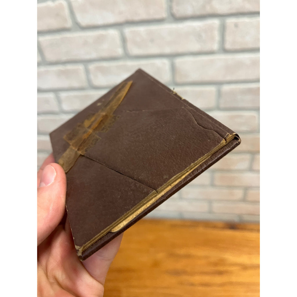 Antique Victorian Faux Leather Picture Frames w/ Old Photos Brown & Gold 3.5x4.5