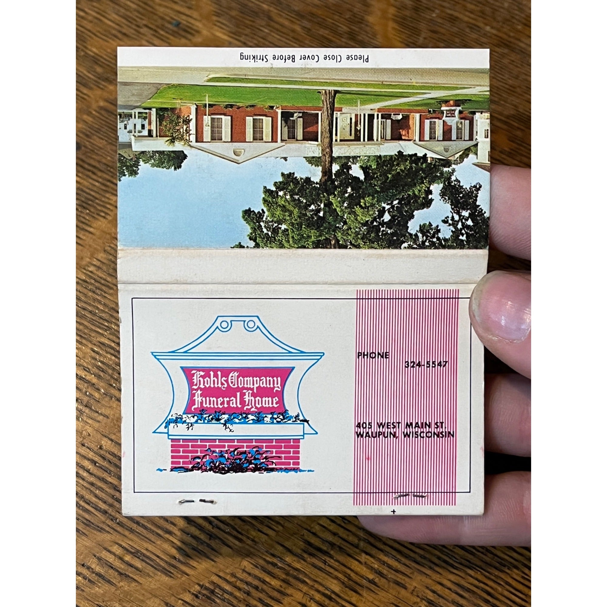 Vintage Full Matchbook Advertising - Kohls Company Funeral Home - Waupun, Wis.