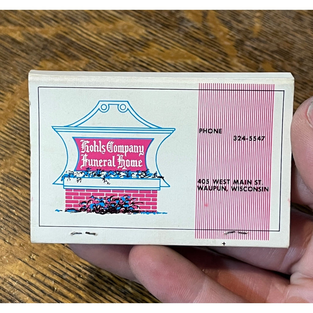 Vintage Full Matchbook Advertising - Kohls Company Funeral Home - Waupun, Wis.