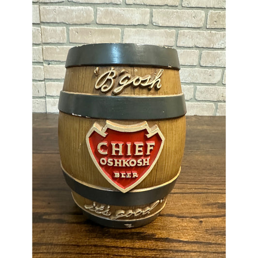 Vintage 1950s Chief Oshkosh Brewing Co. Wis Chalkware Coin Bank Advertising