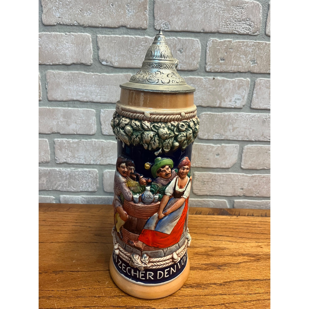 Vintage GERZ German Large Beer Stein 1.5L Mug Tavern Scene #3248