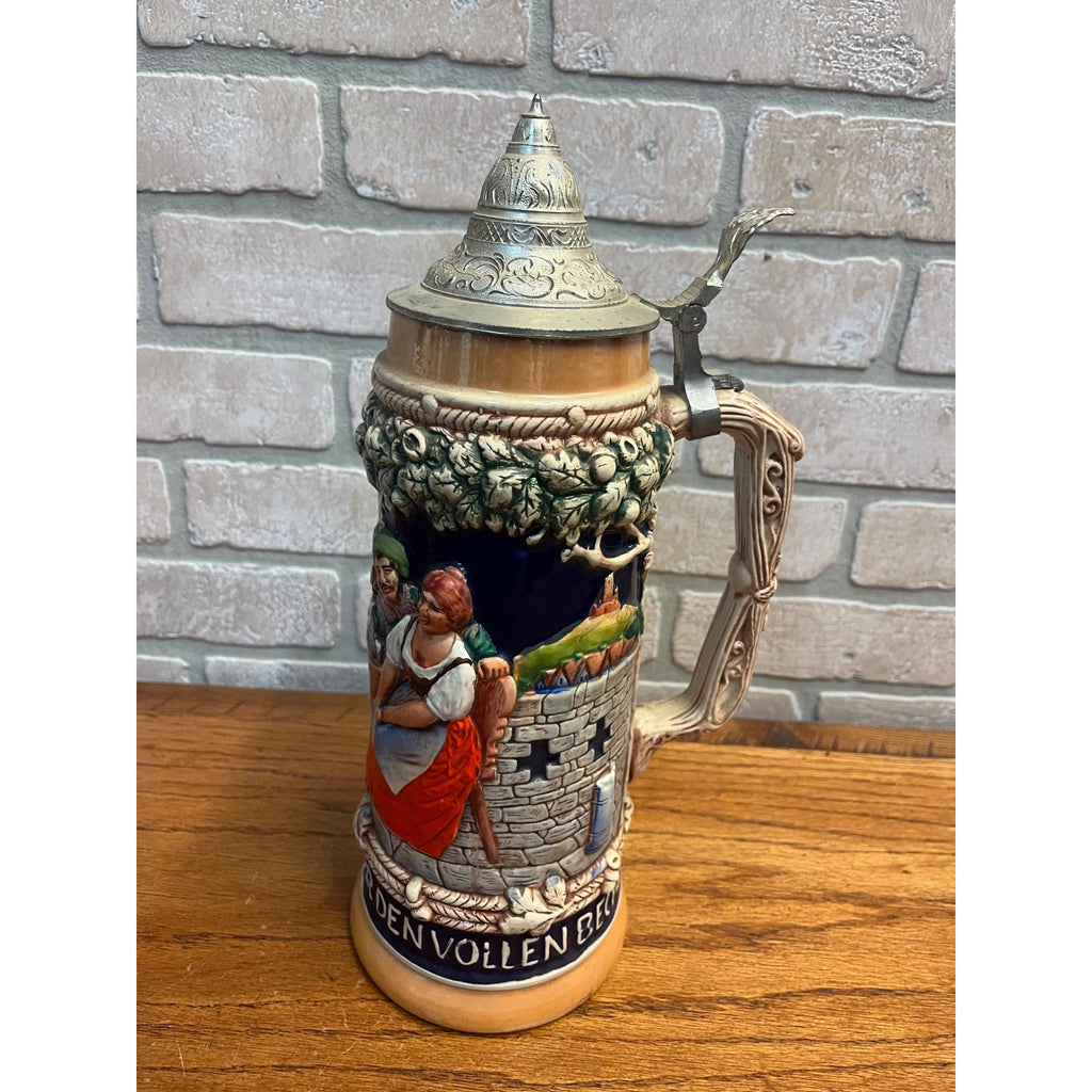 Vintage GERZ German Large Beer Stein 1.5L Mug Tavern Scene #3248