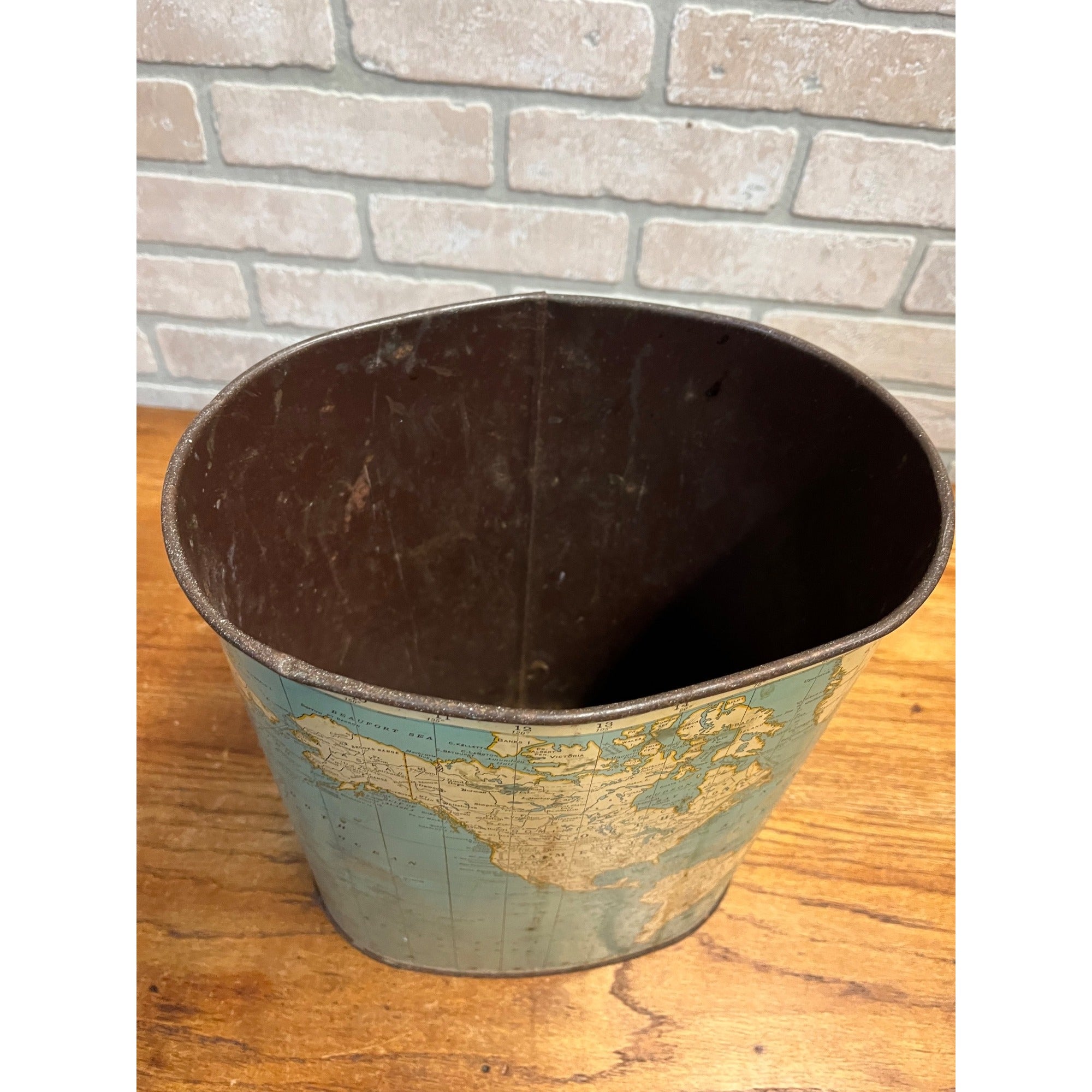 Vintage Weibro Metal Child's World Map Globe McNally Trash Can Waste Basket