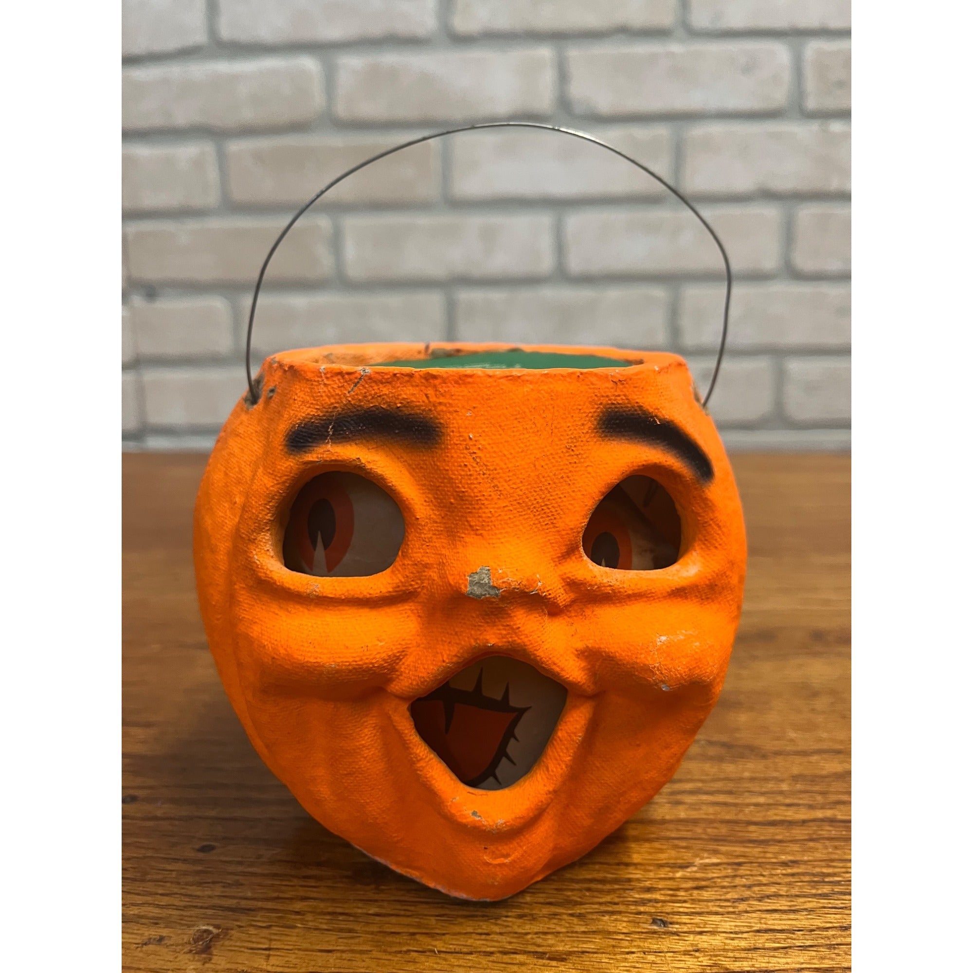 Vintage Halloween Jack O'Lantern Paper Mache Pulp w/ Insert & Battery