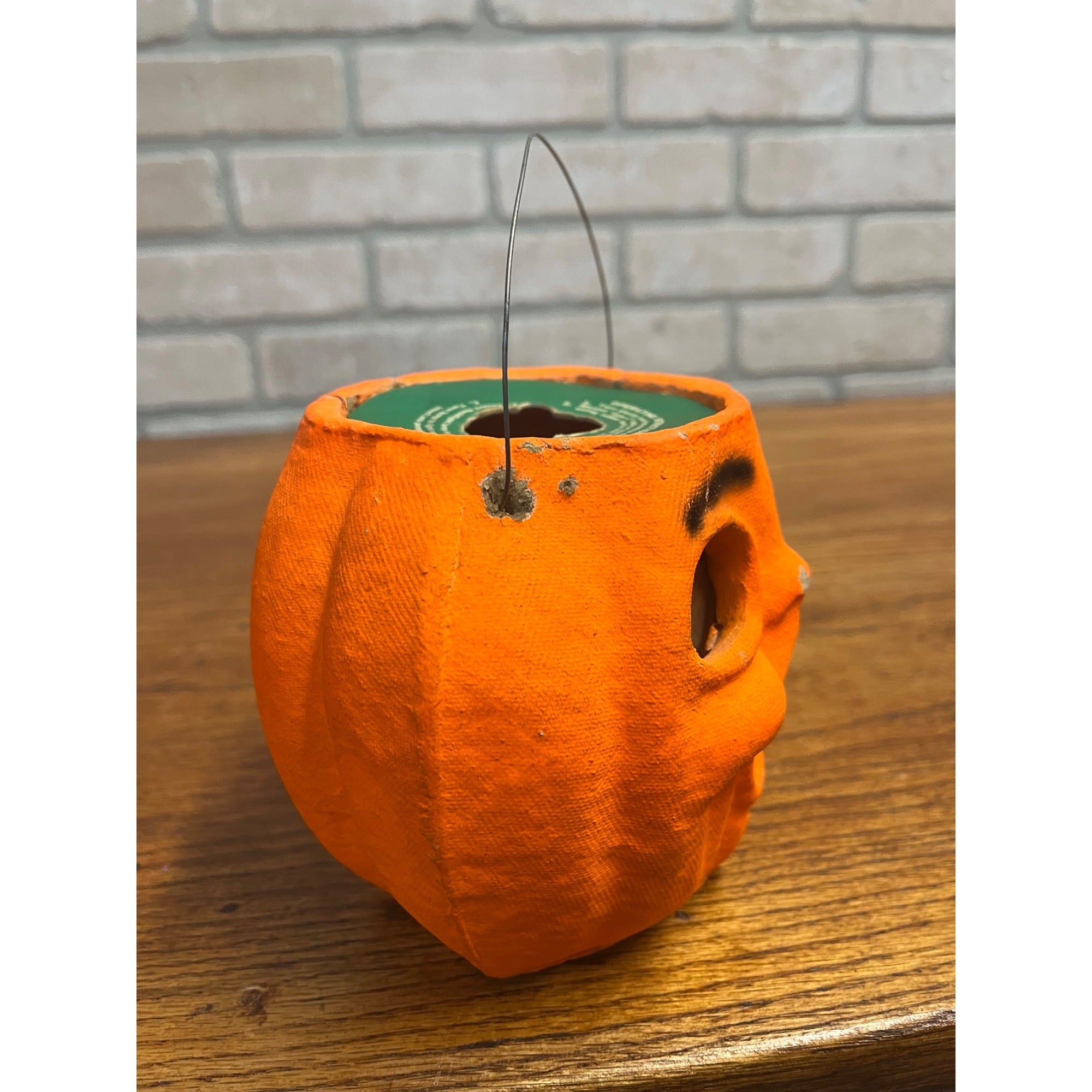 Vintage Halloween Jack O'Lantern Paper Mache Pulp w/ Insert & Battery