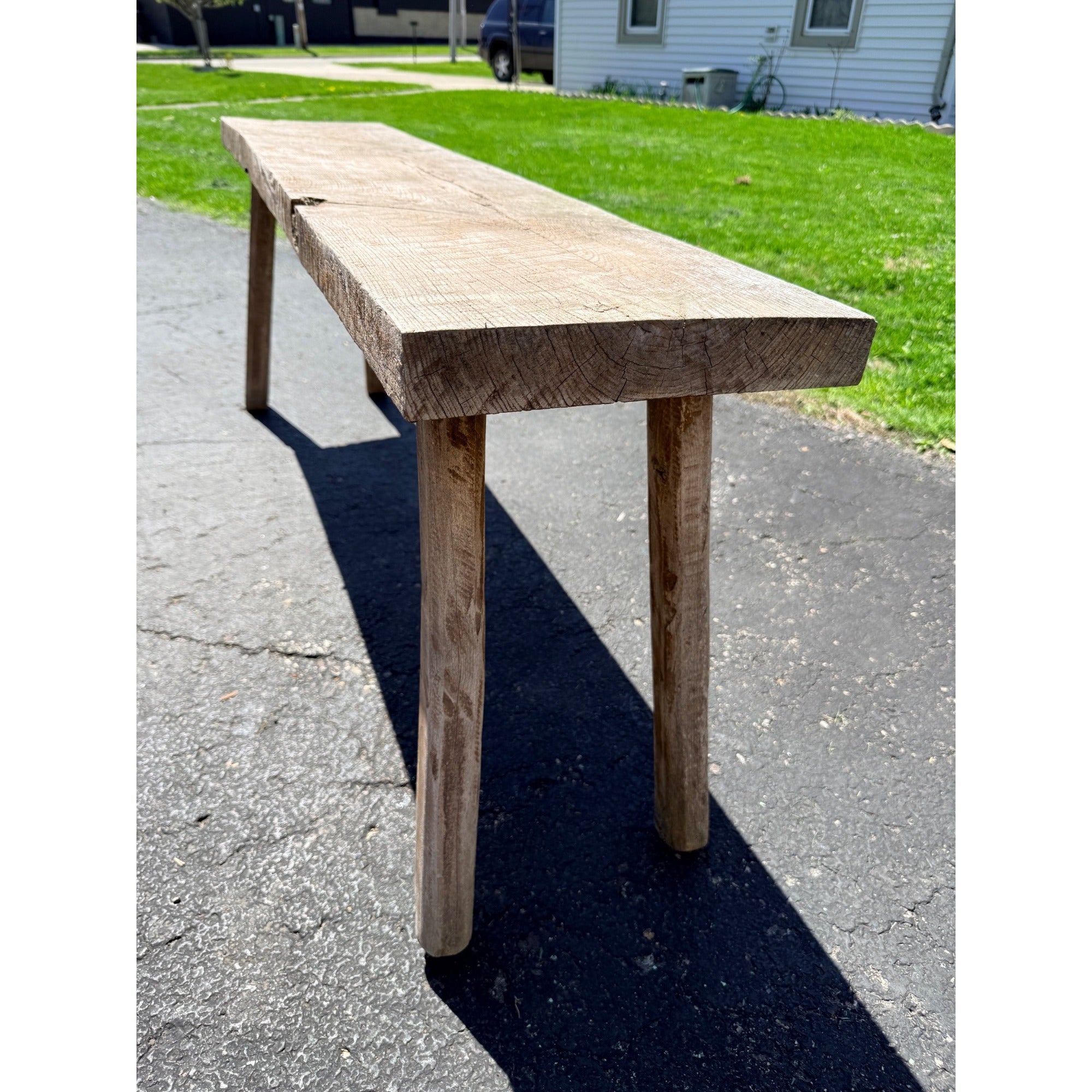 Antique Rustic Farmhouse Thick Barn Plank Bench Reclaimed Wood